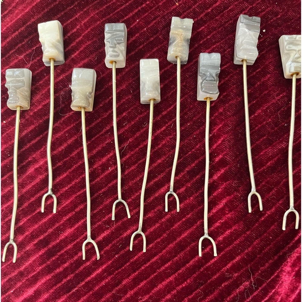 Vintage Carved Onyx/Silver Cocktail Picks